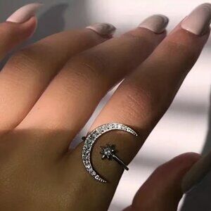 🔥Stunning & Sparkly Crescent Moon and Star Design🌙💍✨Adjustable Cuff Style😍